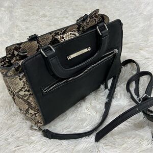 Tutilo New York Black w/Snake Skin Print Shoulder Crossbody Faux Leather Bag